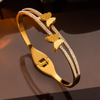 Women Diamond and Gold-Plated Bangle-Style Bracelet