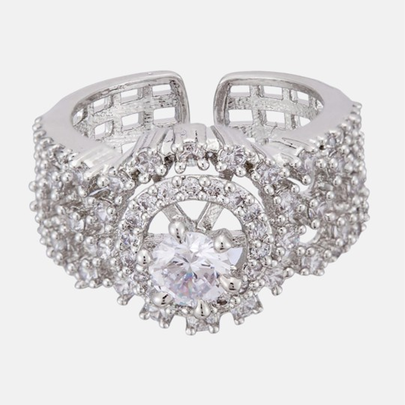 Silver-Plated Cubic Zirconia Stones Studded Finger Ring