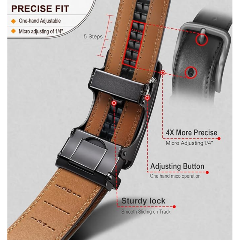 Leather Belt for Men with Autolock Buckle